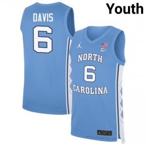 #6 Elijah Davis Tar Heels Youth Player Jersey | Blue Basketball Premium Stitched Edition 21u681I8