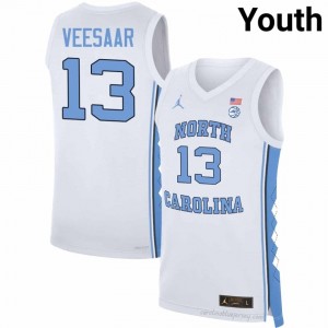 Henri Veesaar UNC Tar Heels #13 White Youth NCAA Basketball Jersey | Official Team Replica Apparel 14216S0v