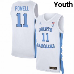 Jonathan Powell #11 North Carolina Tar Heels White Youth Basketball Jersey | March Madness Game-Ready Replica Collection 53F3ANM7